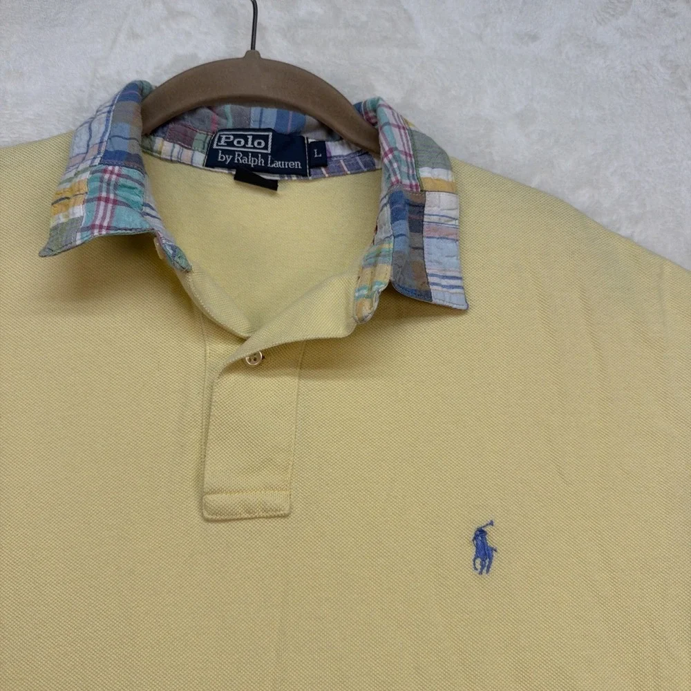 Polo Ralph Lauren Polo‎ Shirt Mens Large Yellow Madras Collar Preppy